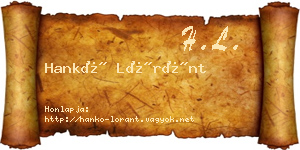 Hankó Lóránt névjegykártya
